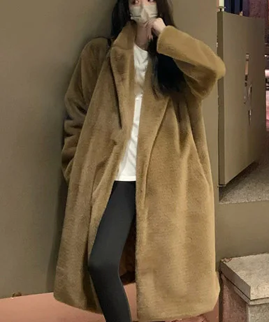 2025 ملابس نسائية سميكة متوسطة الطول معطف فرو صناعي شتاء جديد 1130 #4