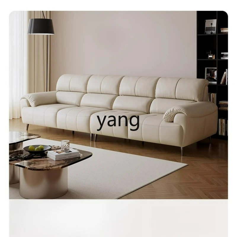 

LTT modern simple leather sofa with footstool living room light luxury high-end straight row furniture
