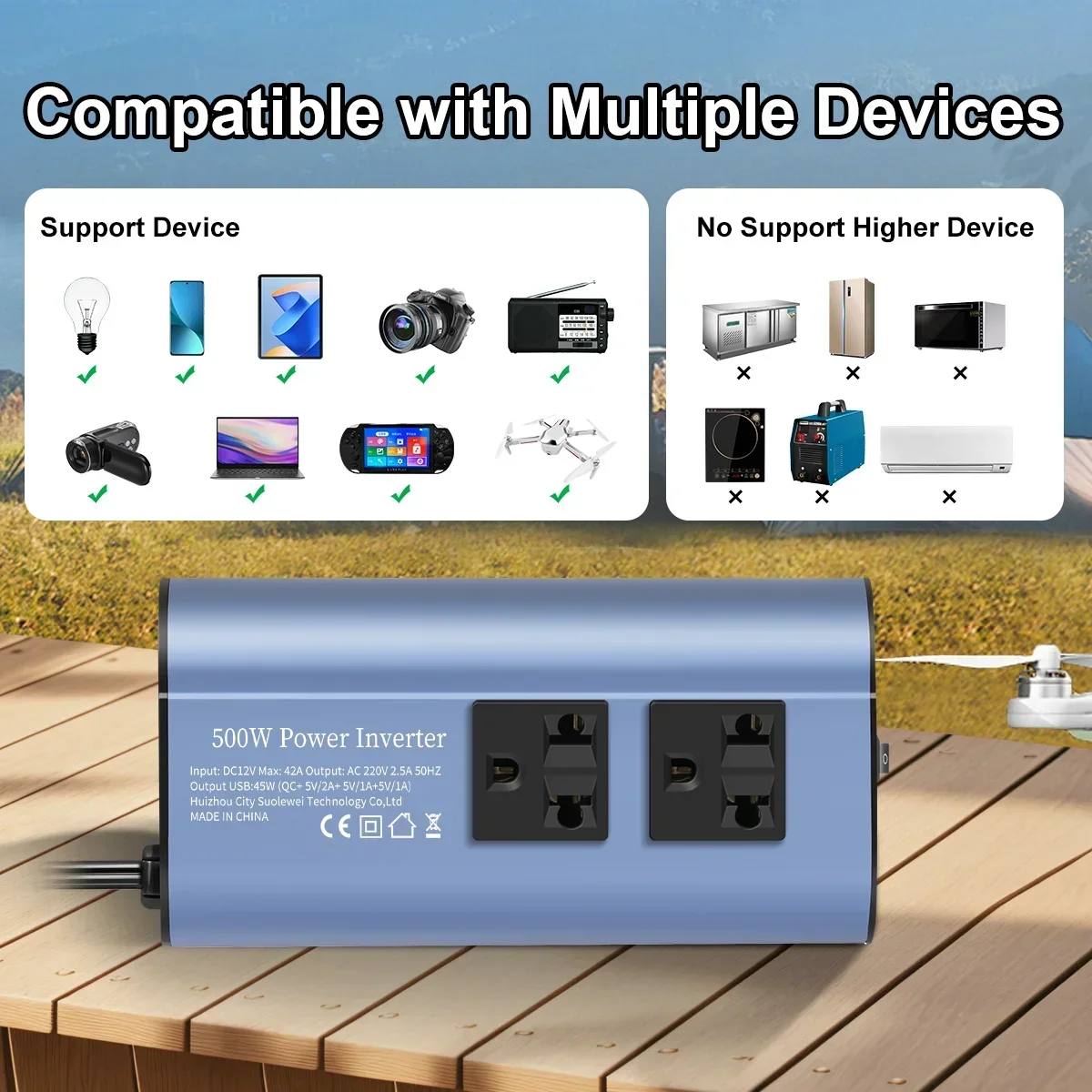 محول عاكس السيارة 500 واط/400 واط USB نوع C شواحن عاكس السيارة آيفون