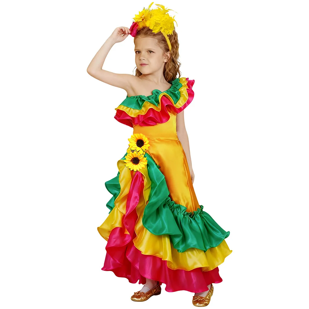 Festa di carnevale per ragazza brasiliana Abiti bohémien per bambini Abito da ballo colorato Costume hippie per spettacoli teatrali