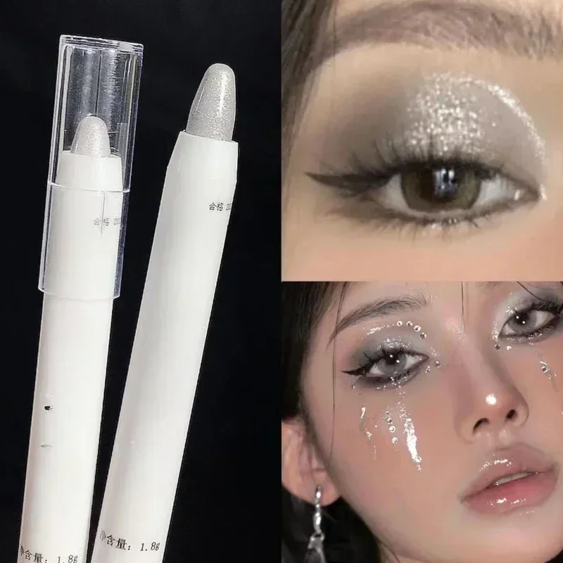 Mattweißer liegender Seidenraupen-Textmarker, Perlglanz-Lidschattenstift, aufhellender Perlen-Eyeliner, wasserfester Glitzer-Lidschatten