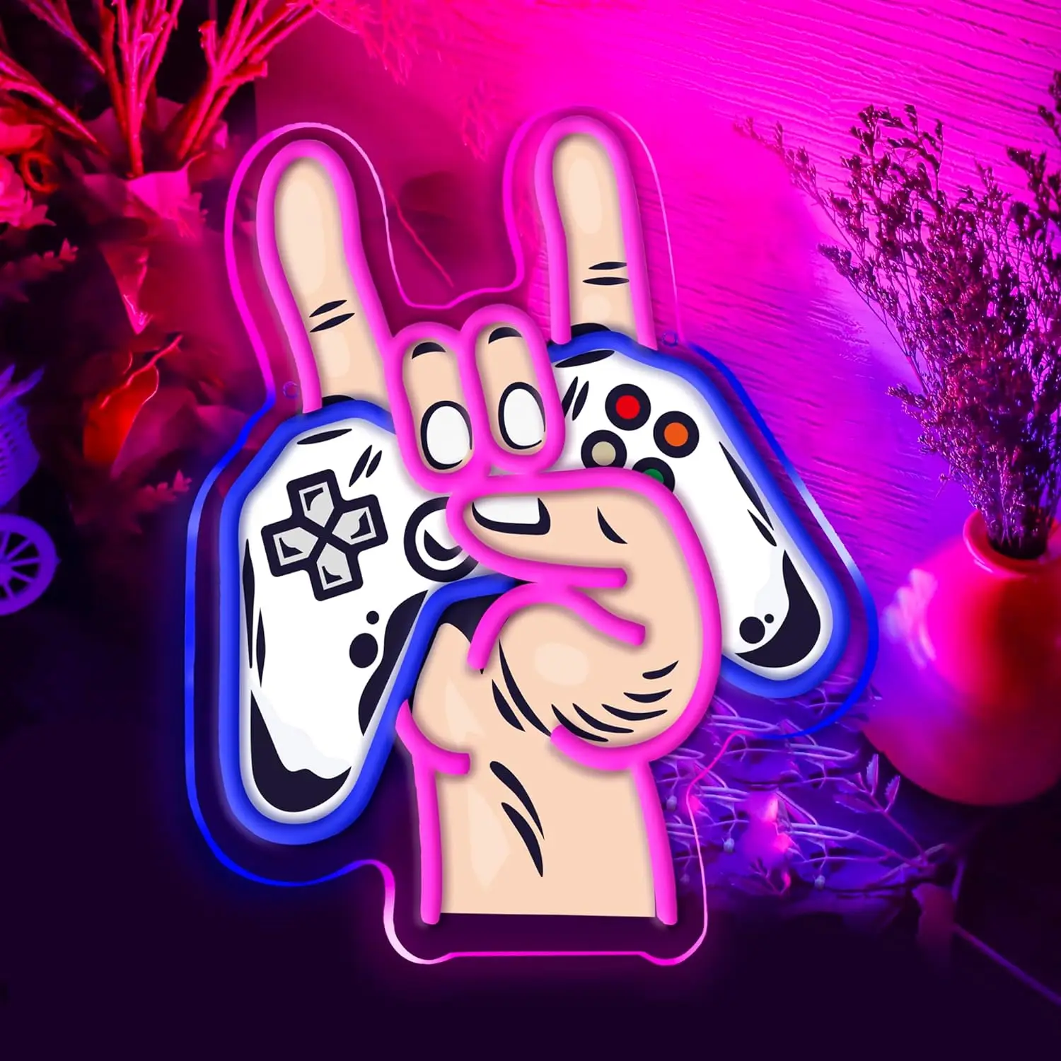 

Gamepad Rocking Hand Neon for Wall Decoration,LED Printed Rocking Hand Gesture Shape Game Neon Signs