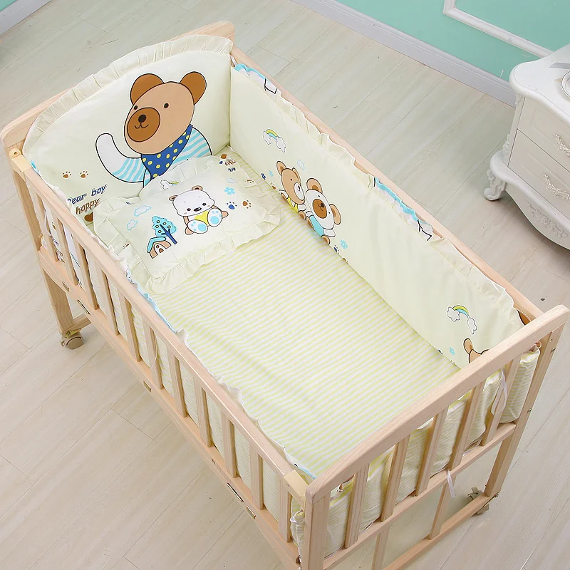 5pcs Newborn Baby Bedding Set Kids Crib Bumper Cartoon Animal Baby Cot Protector 100% Cotton Baby Beddings Bumper 60*100cm ZT31