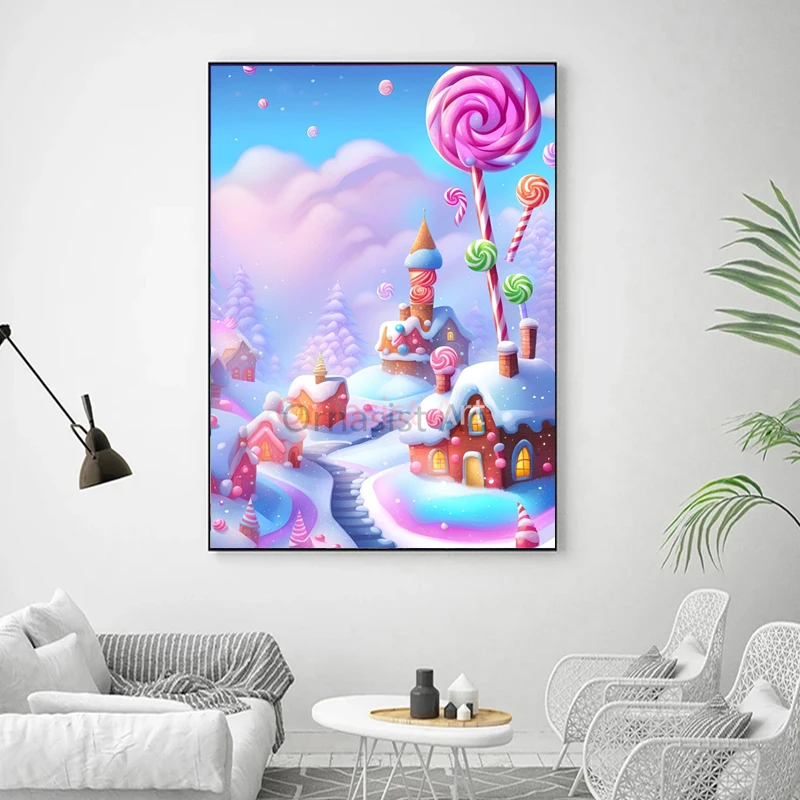 Christmas Tree Full Crystal Diamond Painting Lollipop Rhinestone Picture SnowHouse 5D Fairy Dust Drill Diamond Mosaic Embroidery