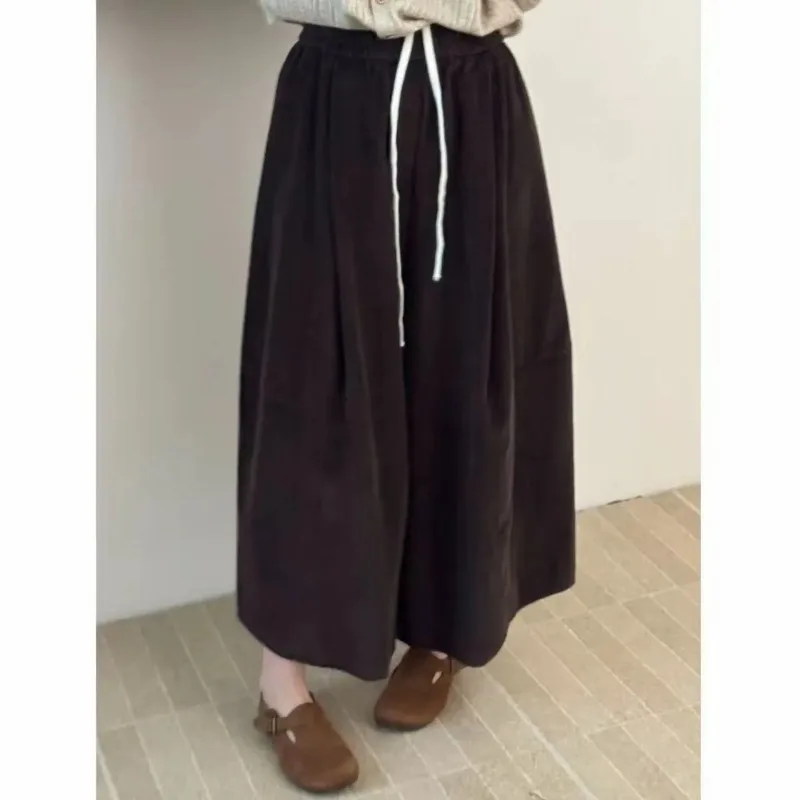 

Новые осенне-зимние восьмиточечные брюки, юбки, свободные вельветовые корейские стильные утягивающие эластичные талии, универсальные телесные брюки