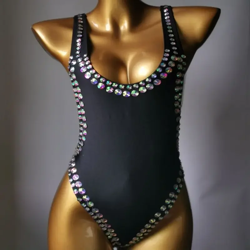 2023 One-piece Diamond Swimsuit Boutique Bikini High-end Nightclub Sexy Performance Dress Silver One-piece Swimsuit.