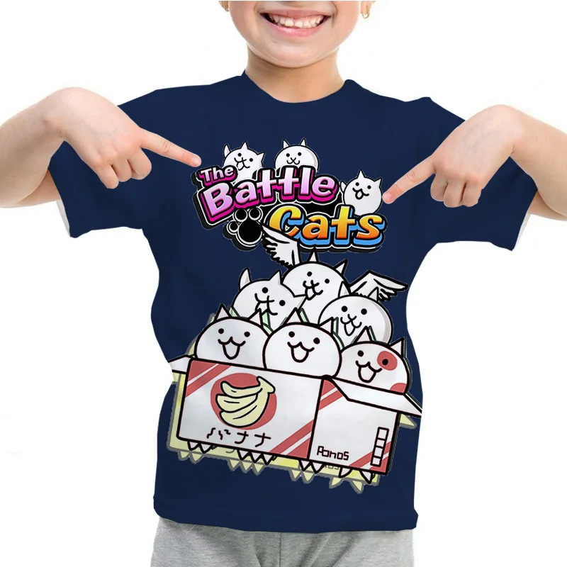 Game The Battle Cats T-shirts for Children Kids Clothes Summer Short Sleeve Casual T Shirt Girls Cartoon T-Shirt Baby Boys Tees