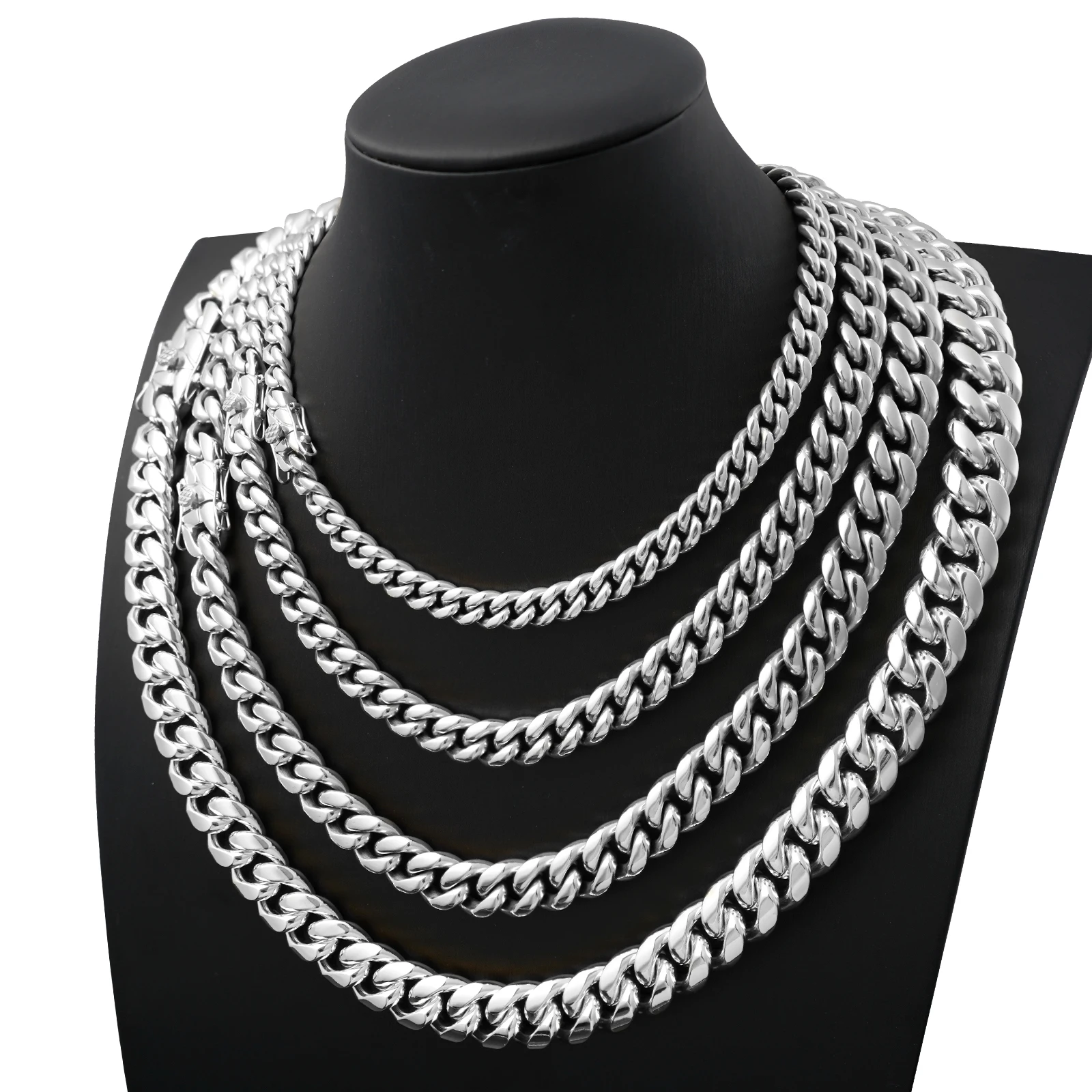 Silver Men's Cuban Link  Bracelet Necklace 304 Stainless Steel Miami Cuban Link Chain Chunky Bracelets Necklaces Jewelry