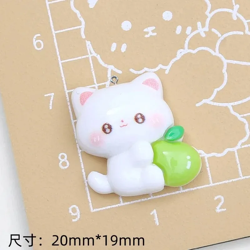 Breloques en résine à dos plat, 10 pièces, pendentifs mignons en forme de chat pomme verte de dessin animé pour la fabrication de bijoux faits à la main, accessoires de décoration