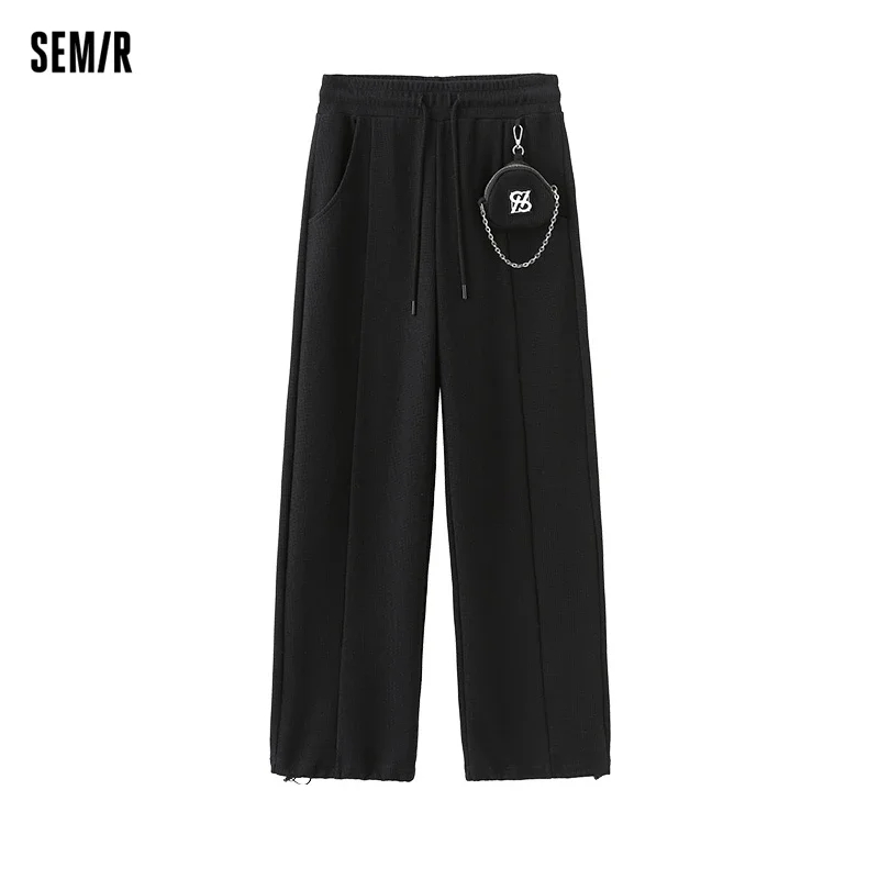 

Semir 2024 Casual Pants Women Waffle Wide-Leg Pants Ins Trend Spring Simple Cool Drawstring Texture Sweat Trouser Women