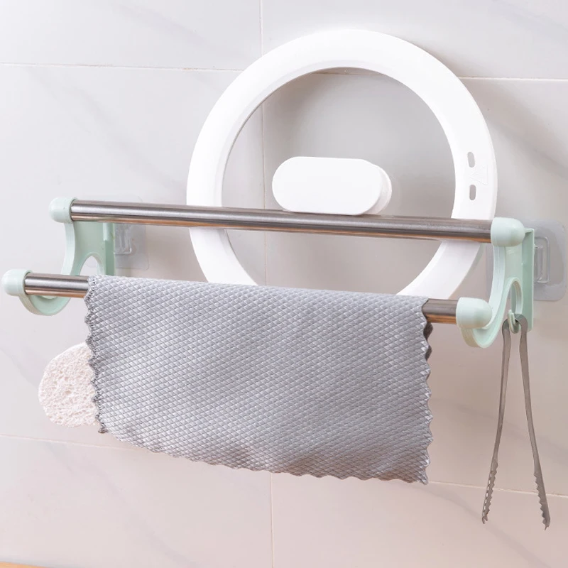 Stainless steel Bathroom Towel rack Without Drilling Self-adhesive Double rod Towel Bar Shower Towel Holder Bathroom Organizer