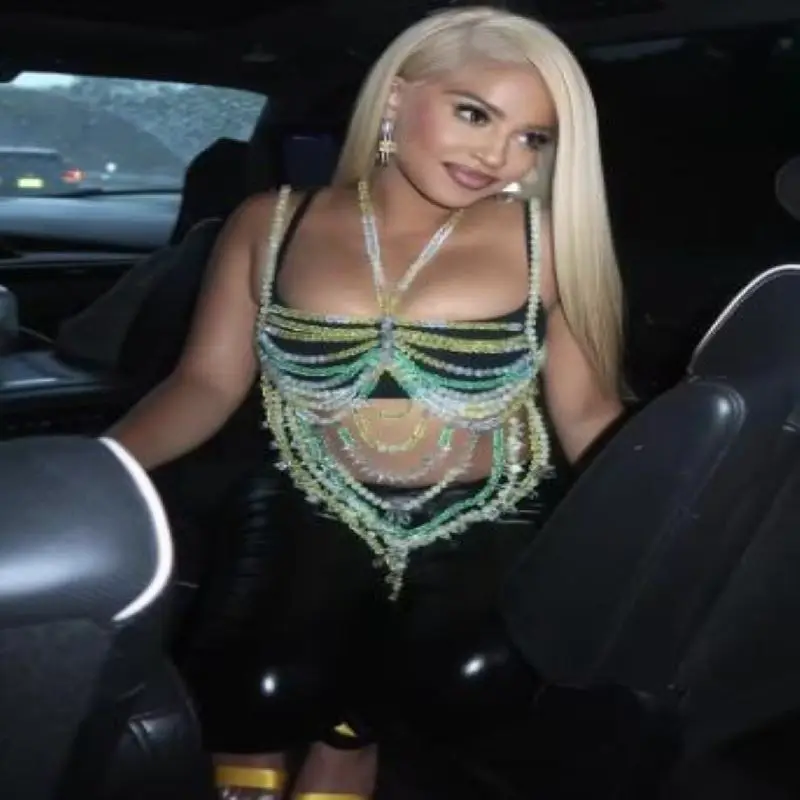 

Handmade Beading Camisole Vest Bikini Bra Top Body Exaggerated Pearl Neck Bustier Beachwear Lingerie Women's Club Rave