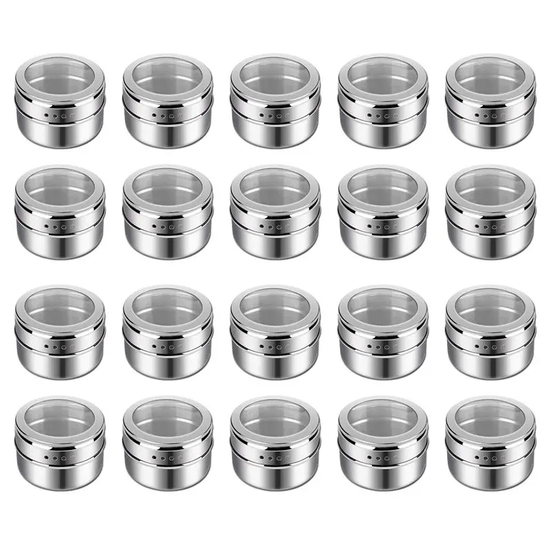 20Pcs Clear Lid Magnetic Stainless Steel Spice Jar Sauce Pepper Seasoning Storage Container Kitchen Houseware-AT30