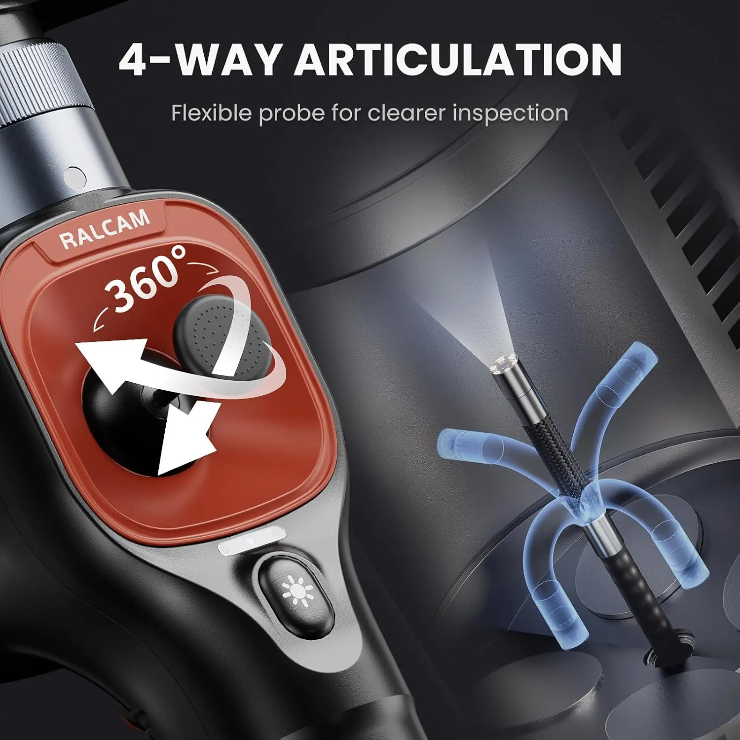 6.2mm 4 Ways  Automotive Endoscope Inspection Camera 360° Joystick Articulating Borescope, with 6 Adjustable LED Lights