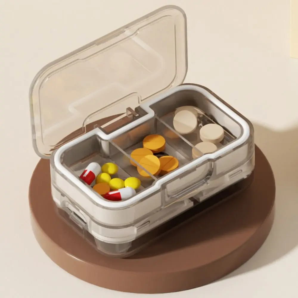 Precise Cutting Portable Pill Cutter 2 in 1 Sealed Pill Storage Box with 3 Compartments Moisture-proof Daily Pill Splitter