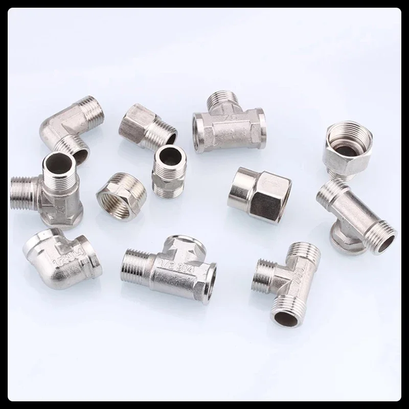 Stainless Steel Female Thread Tee Adapter 4 6 1 inch Male Thread Equal Tee One-to-Two Manifold Water Pipe Plumbing Fittings