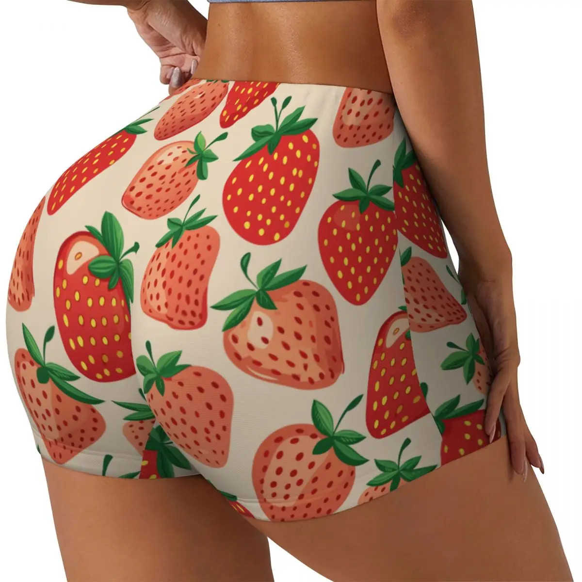 Womens Clothes Gym Push Up Short Elasticity Scrunch Butt Running Shorts Strawberry Pattern Sports Shorts