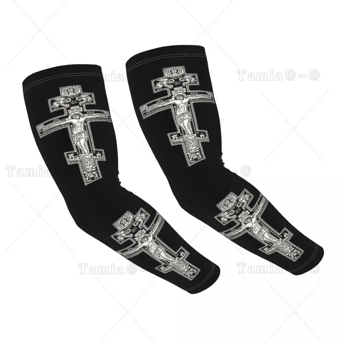 

Custom Orthodox Cross Arm Sleeves Warmer Men Women Christian Jesus Religion Religious UV Sun Protection Tattoo Cover Up Sports