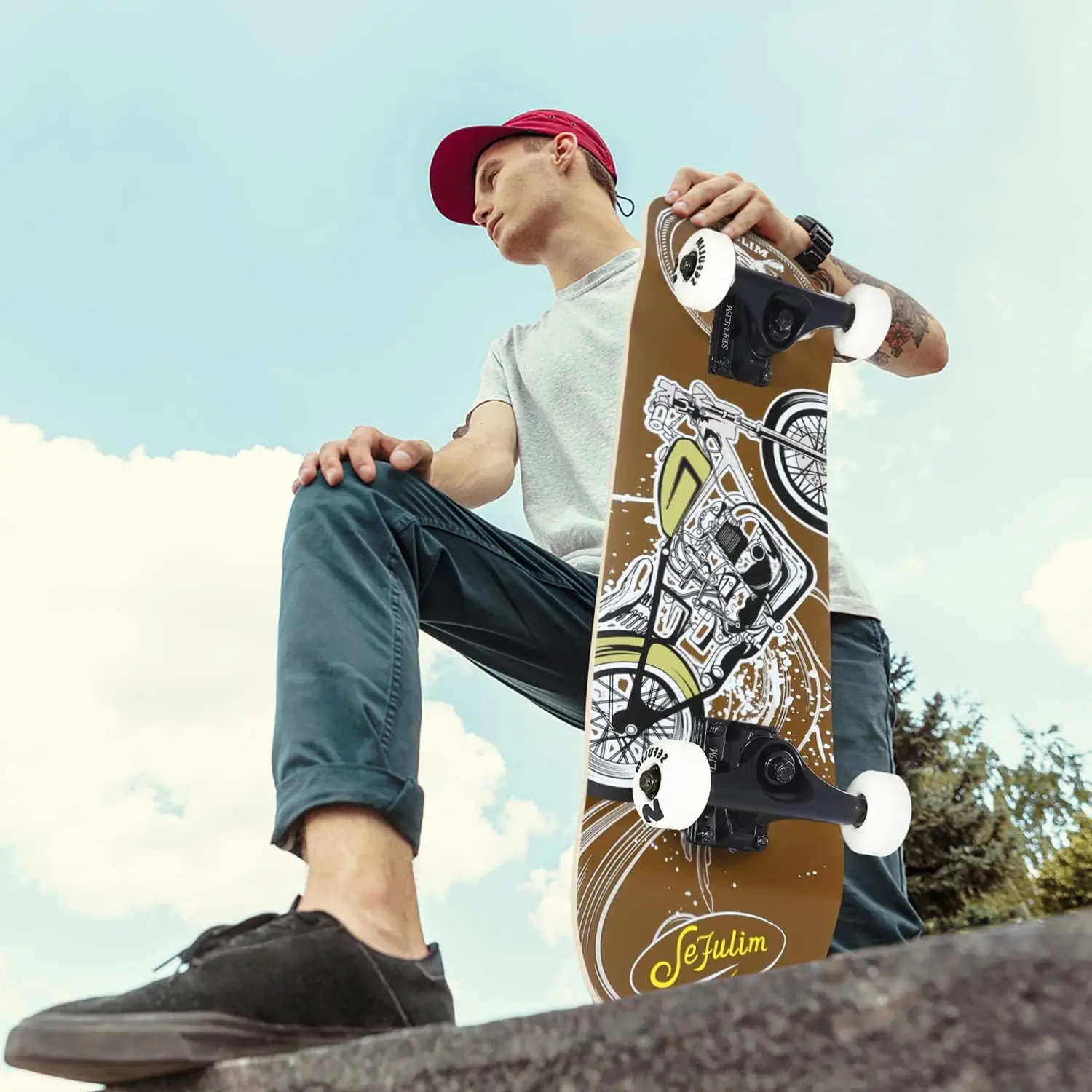 لوح تزلج كامل مقاس 31 × 8 بوصة مع سطح مزدوج، خشب القيقب مكون من 7 طبقات للأولاد والبنات والمراهقين والبالغين والمبتدئين #4