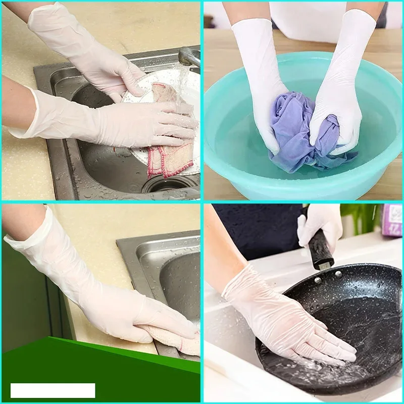 30/60/100PCS White Nitrile Gloves Disposable Household Waterproof Nitrile Gloves Kitchen Dishwashing Pet Bathing Cleaning Tools