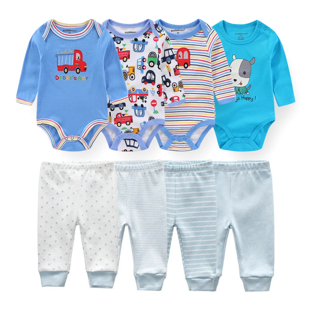 

8 Pieces Bodysuits+Pants Baby Boy Girl Clothing Set Long Sleeve Cotton Unisex Suits Spring Autumn Roupas Para Bebe