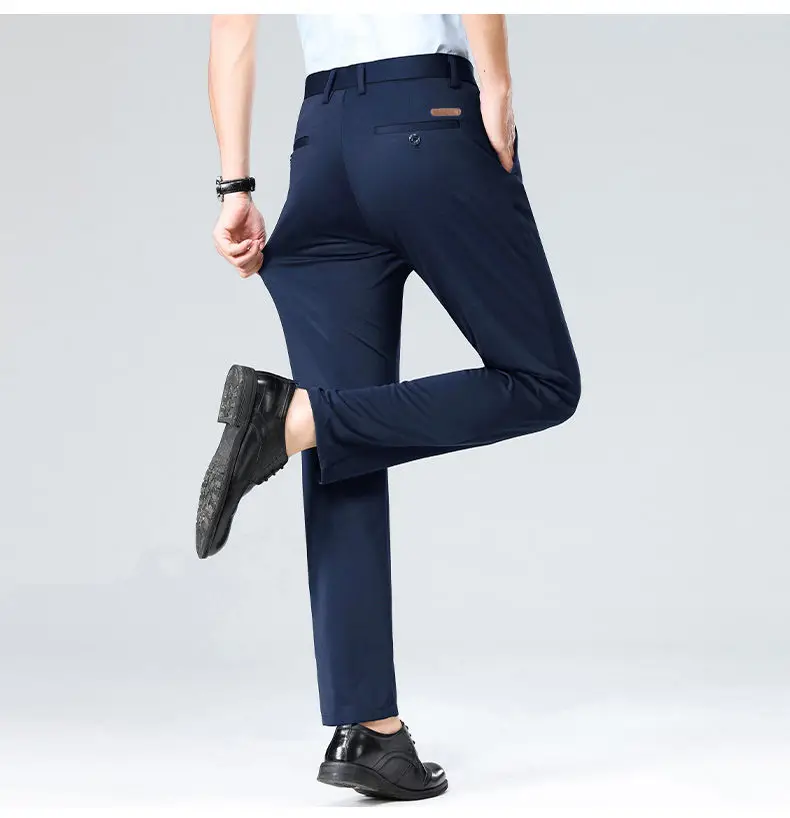 Herren Stretch-Anzughose Business Casual Anzughose Knitterresistent 4-Wege-Stretch Golf Freizeithose Frühling Sommer Blau Schwarz – Detail 9