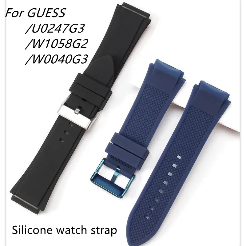 For GUESS U0247G3 W1058G2 W0040G3 Silicone watch strap Waterproof rubber watchband pin buckle bracelet 22mm Dedicated interface