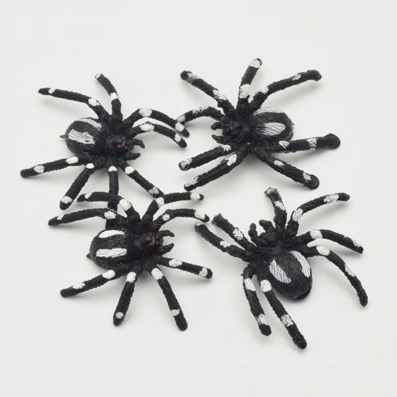 12Pcs Simulation Spider Model Toys Cartoon Crawling Insect Flower Spider Wacky Toys Child Halloween Scary Funny Prank Props