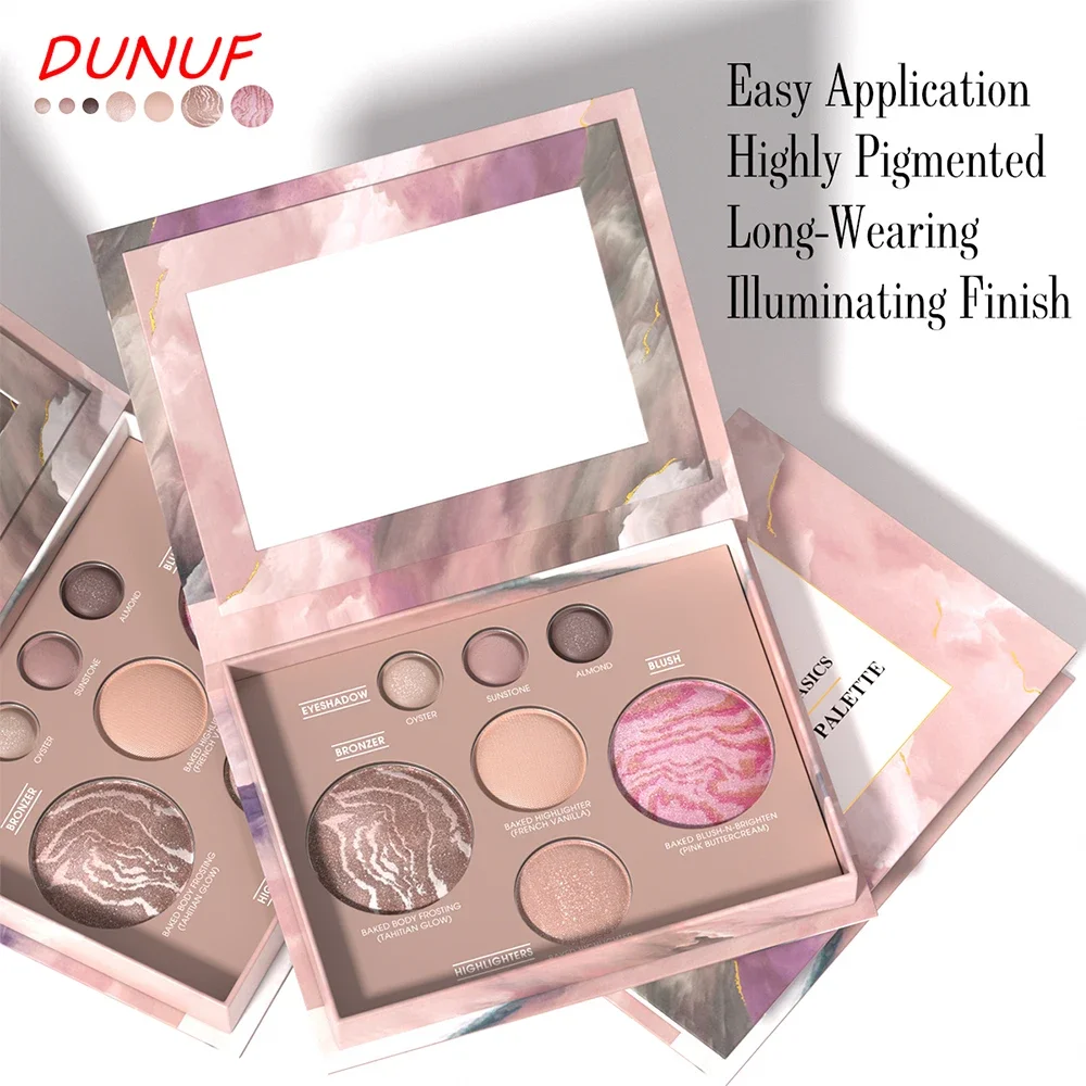 Gebakken Blush Palette Waterproof Langdurige Hooggepigmenteerde 4in1 Contour Oogschaduw Markeerstift Volgelaatsmake-up Essentials
