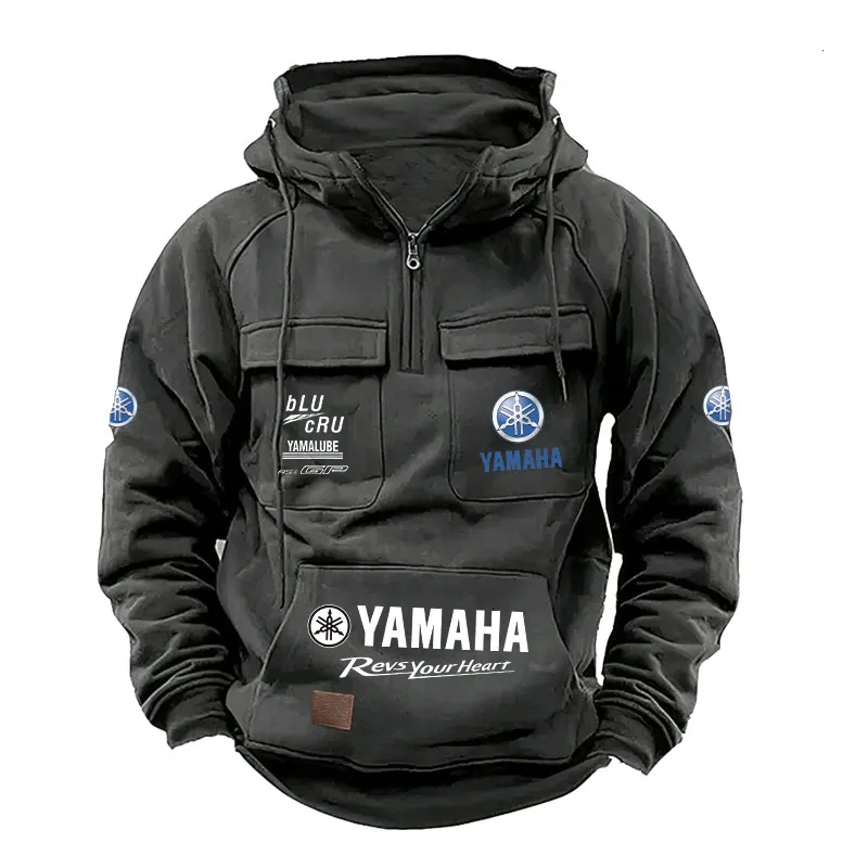 Yamaha New Hooded Sweatshirt For Men - Large Pocketed Top For Outdoor Sports, Multi-Pocketed Casual Oversized Sweatshirt Jacket