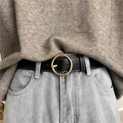 Women's Belt Thin Belt Simple Round Buckle Belt Soft PU Leather Unique Belt