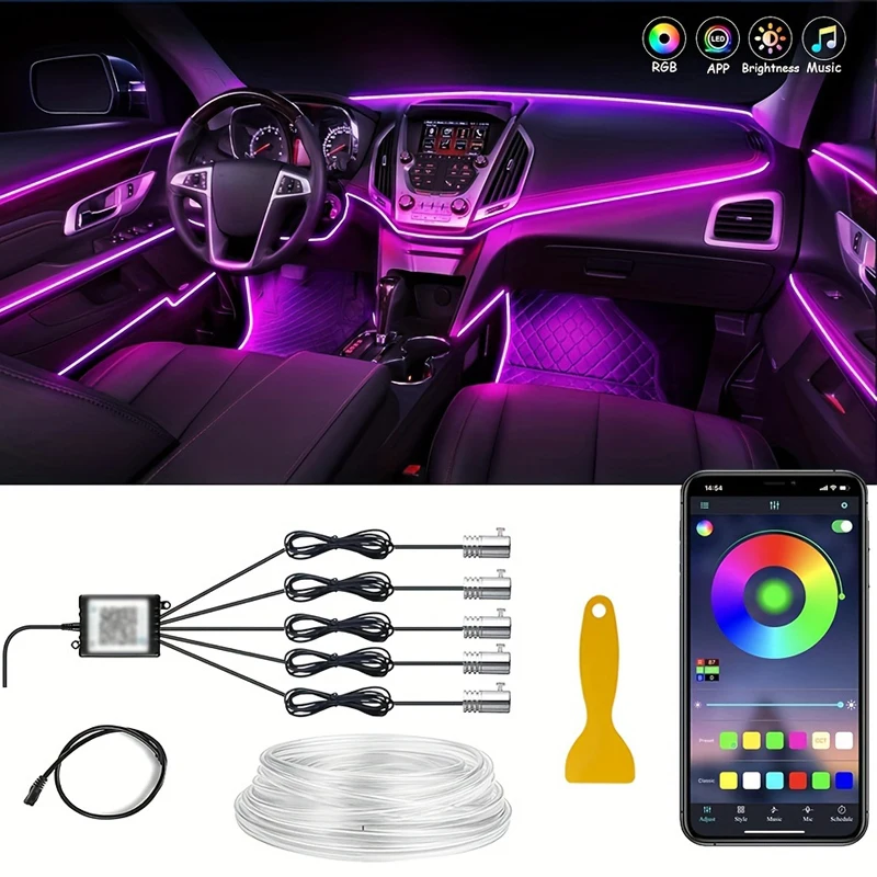 

Car led Wire Lights With App Control Ambient Atmosphere Strip Light Decorative Lamps 12V Car Interior Neon RGB Led bar for bmw