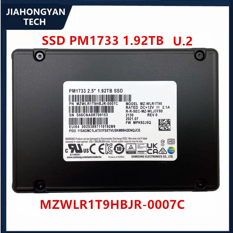 

Original For Samsung PM1733 1.92 T.2 enterprise server NVME data center storage solid state MZWLR1T9HBJR-0007C