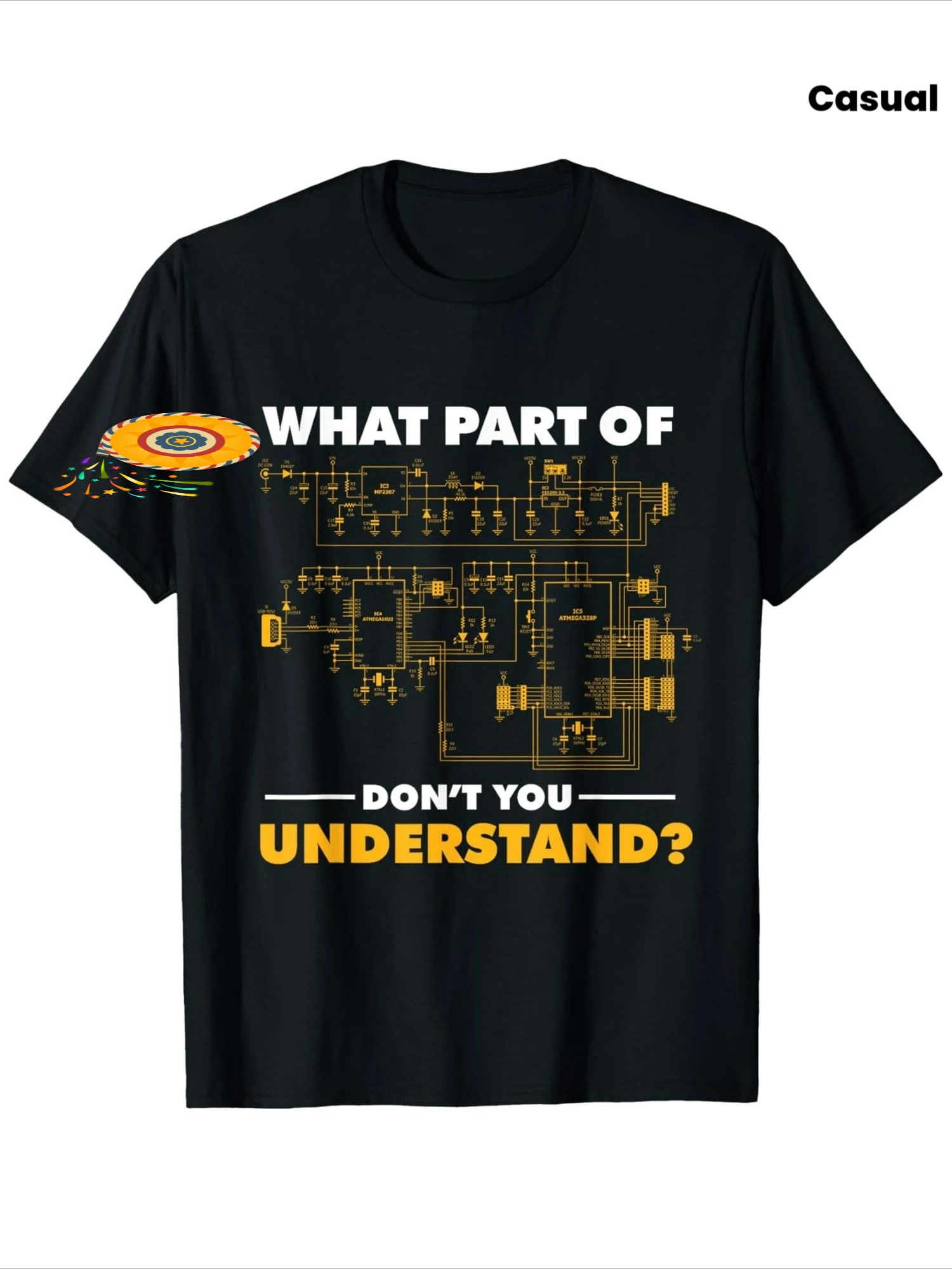 STEM-Themed Electronic Schematic with Voltage/Current flow arrows-100%cotton Casual Round Neck Men's printed t-shirt。