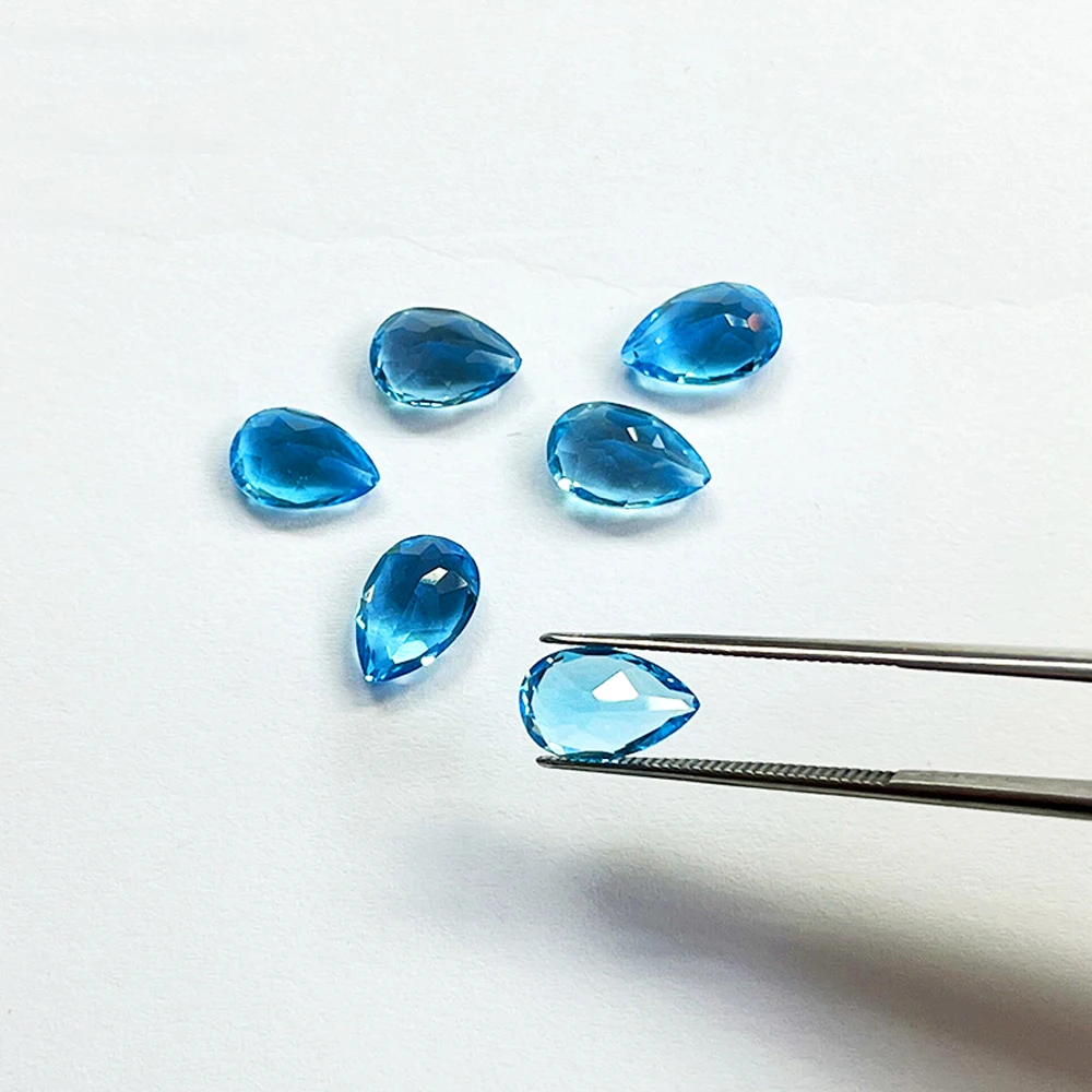 10pcs A Lot Natural Topaz Swiss Blue Semi-precious Stone Facted Pear 5x7mm Natural Topaz Swiss Blue Eye Clean Loose Gemstone