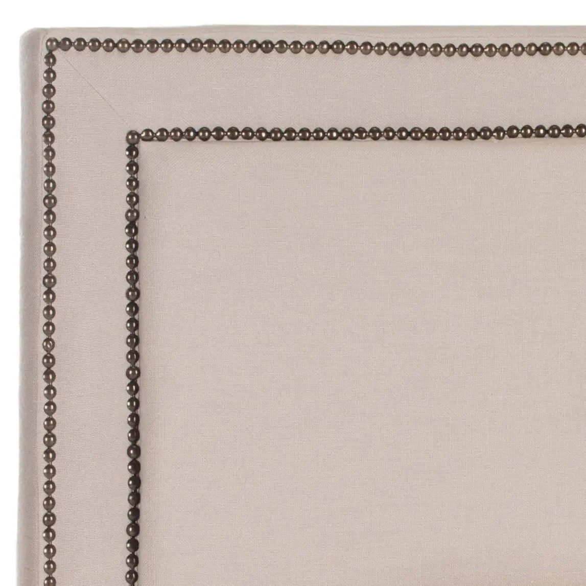 Taupe Linen Upholstered Headboard with Brass Nailhead Trim for Bedroom Queen, Customized