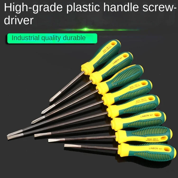LINBON  Magnetic Slotted Flat Head Screwdriver Multifunctional Household Basic Anti Slip Manual Screw Drive Tool