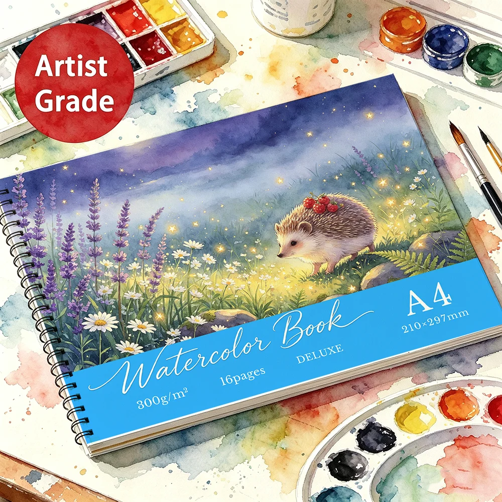 Wire Binding Watercolor Book, 16 Sheets 300GSM Textured Art Paper, ideal for amateur artists’ watercolor creation.