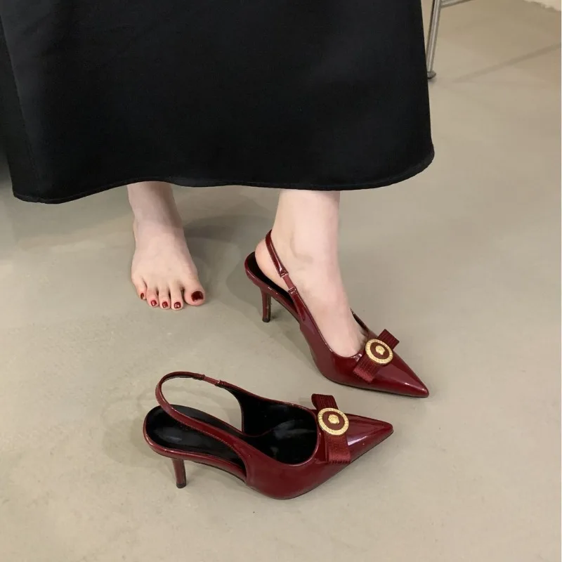 

Luxury Designer Women's Shoes Exquisite Patent Leather High Heeled Sandals for Woman Elegant French Casual Shoes Sandalias Mujer