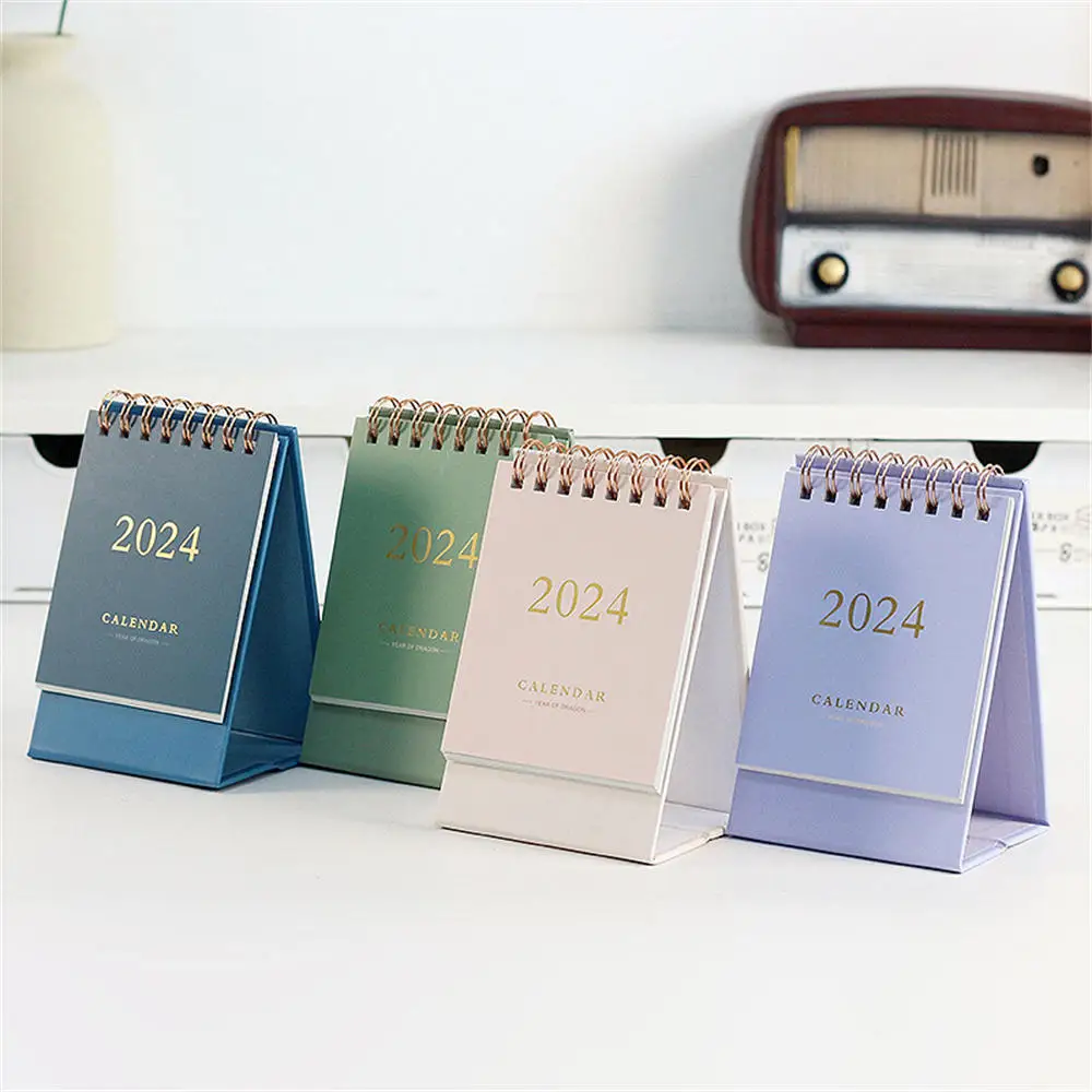 2024 Mini Desk Calendar Simple Solid Color Desktop Calendars DIY Portable Dual Daily Schedule Table Planner School Supplies