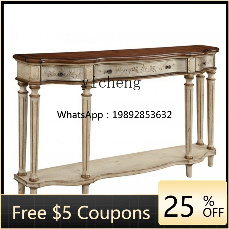 

ZZ European and Style Country Long Table Half round Table Corridor Hand Painted Solid Wood