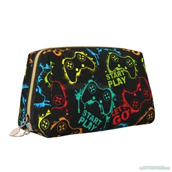 Gioco Video astratto Gamer borsa per il trucco grande in pelle borsa per il trucco da viaggio di grande capacità borsa per cosmetici borse con cerniera per le donne