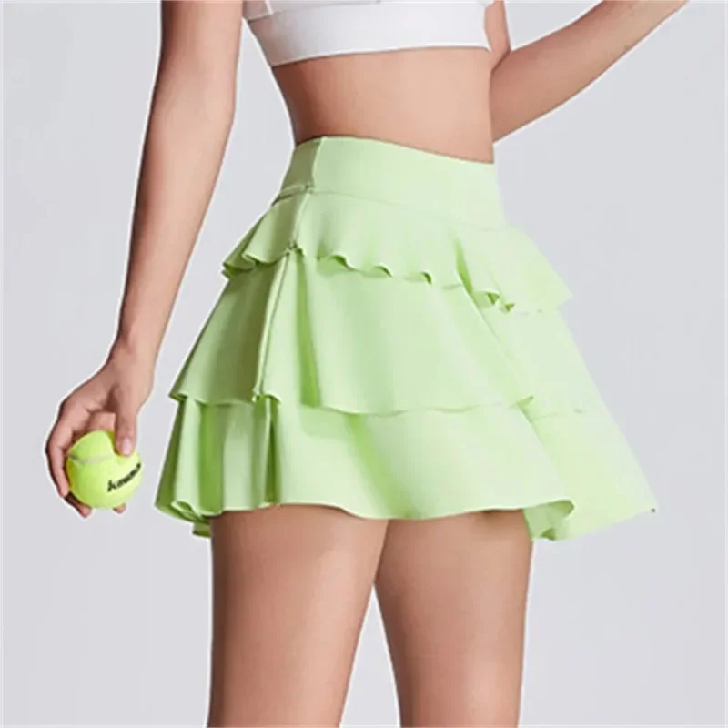 Tennis Skirts Women Golf Pleated Pocket Ice Resistant Sports Fitness Skorts High Waist Yoga Running Fake Two-piece Shorts Skirt