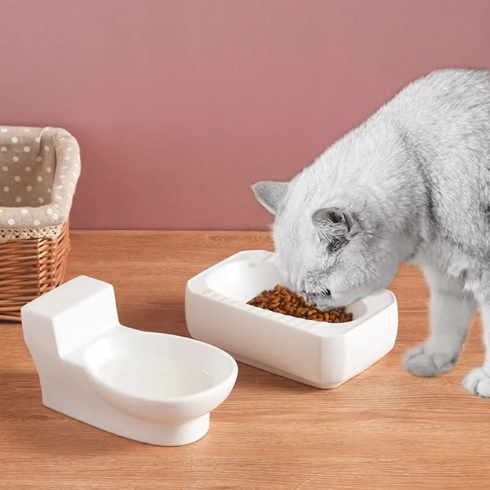 

Toilet Shape Ceramic Cat Bowl Protects Cervical Spine Non-slip Funny Cat Feeder Food Grade Anti Vomit Pet Food Basin