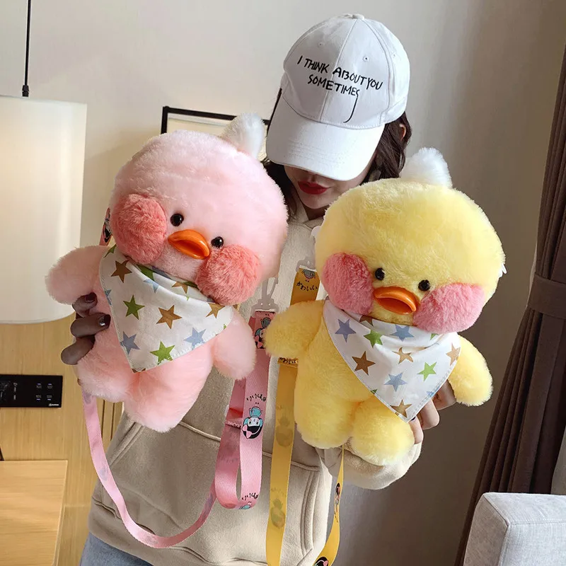 28cm Cute LaLafanfan Cafe Duck Plush Backpack Kawaii Toys Stuffed Crossbody Bag Doll Shoulder School Bag for Girls Gift