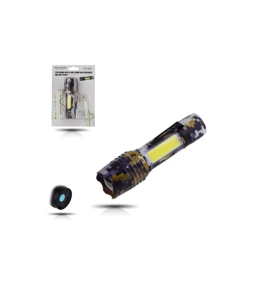 Gold Silver Gs-505 Usb rechargeable With T6 Led Camouflage Flashlight