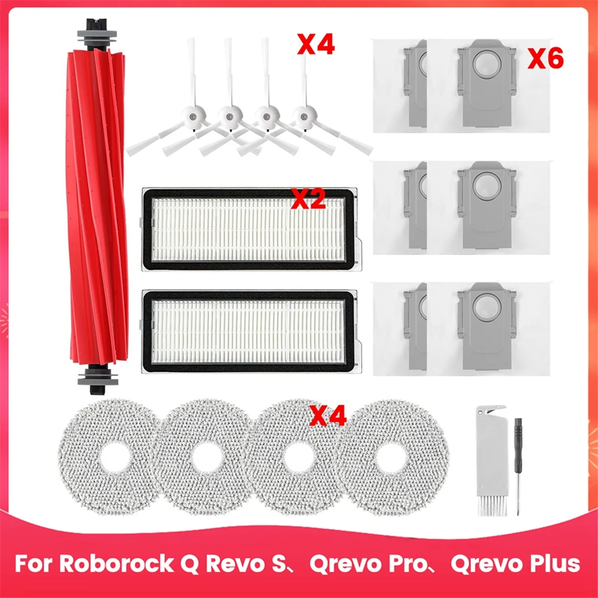 

A35T-For Roborock Q Revo S, Qrevo Pro, Qrevo Plus Robot Vacuum Main Side Brush Hepa Filter Mop Pads Dust Bags Accessories