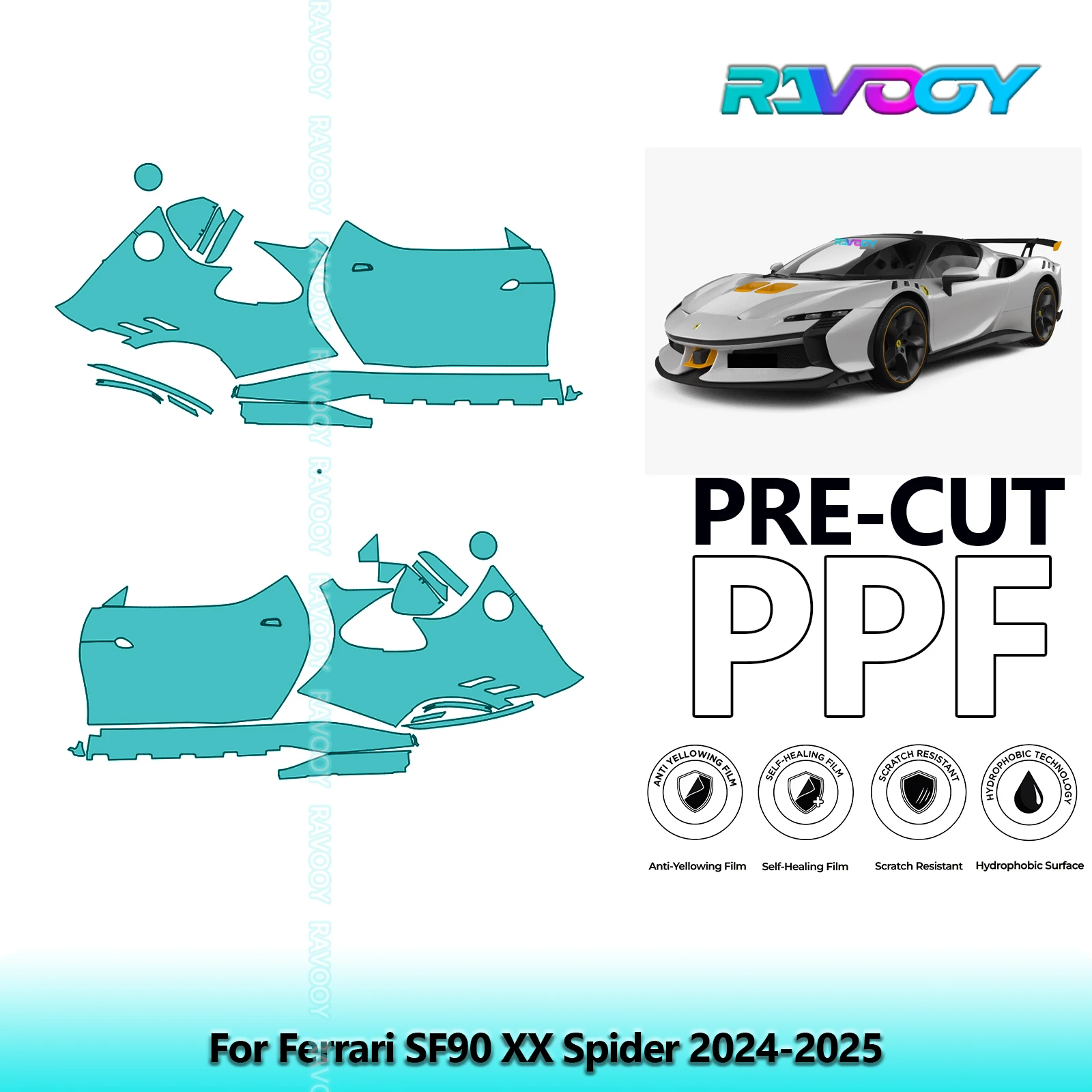 

For Ferrari SF90 XX Spider 2024-2025 8.5mil Clear Matte Pre-Cut PPF Door & A/B Pillar Kit TPU Paint Protection Film Set