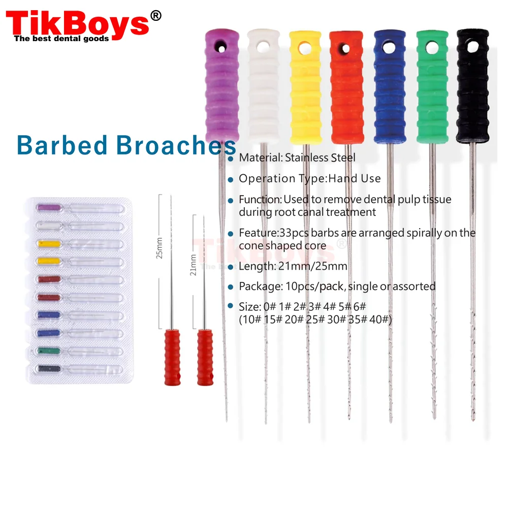 Dental Root Canal Files 10Pcs/Pack Cleaning Needle Square Broaches Barbed Broaches for Root Cleaning 21mm/25mm Dentaire Dentist