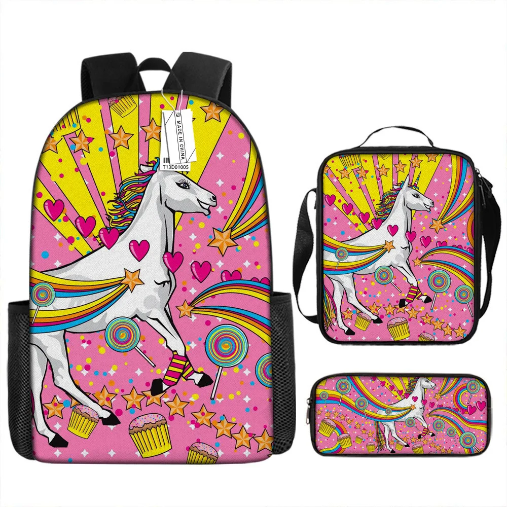 

Hip Hop Youthful Novelty unicorn 3D Print 3pcs/Set Student Travel bags Laptop Daypack Backpack Crossbody Lunch Bag Pencil Case